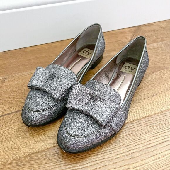 Dolce Vita Women's Silver Glitter Bow Loafer | Size 7.5 - Picture 1 of 9